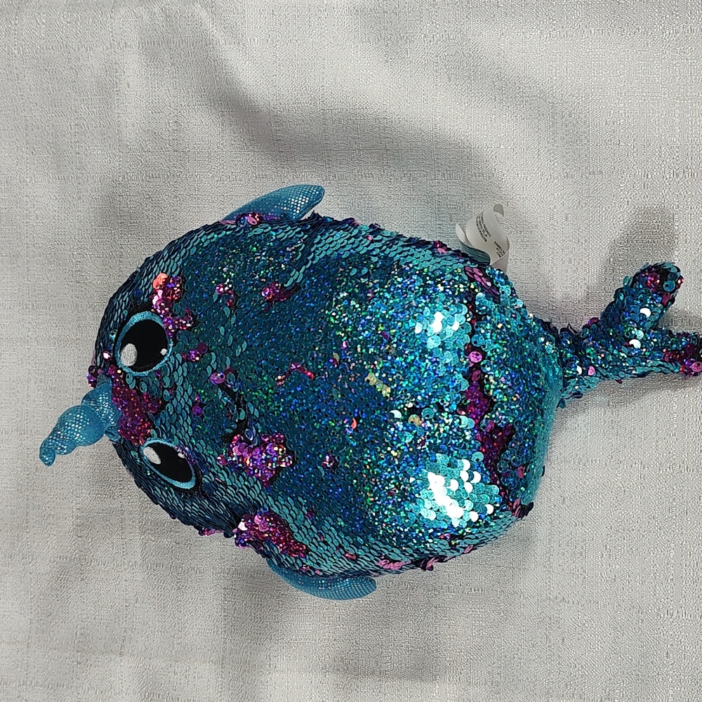 Shimmeez Toys Narwal Plush Blue Purple Reversible Sequin Sparkle Stuffed Animal